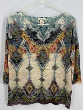 Sundance cotton blend 1/2 sleeve burn outlook, Colorful Geometric Pattern Top M